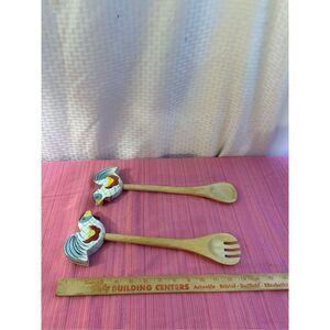 2 Rooster chickens wooded utensils 13"
